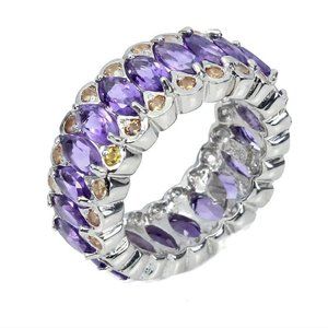 Amethyst Sapphire Ring, Marquise Statement Ring, Cocktail Gemstone Mothers Ring